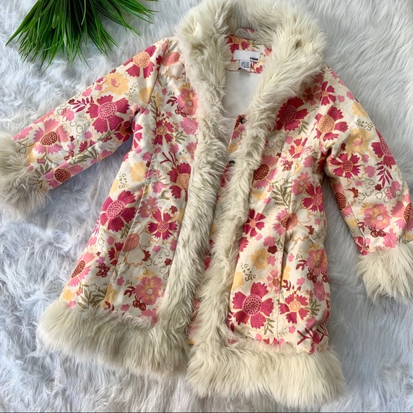 H&M Other - H&M Penny Lane faux fur trim boho floral coat